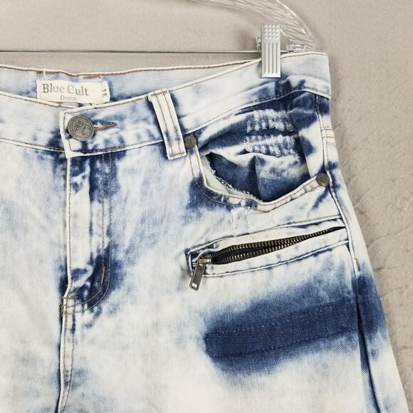 Blue Cult Jeans Mens 34 White Indigo Moto Distressed Biker Denim Zipper Pockets - Picture 4 of 16